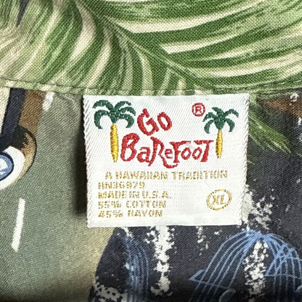 Go Barefoot Hawaiian‎ Shirt Mens XL Woody Car Jukebox Beach Aloha Short Sleeve - Picture 5 of 10